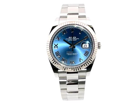 rolex udatejust 41 edelstahl weißgold oyster blau